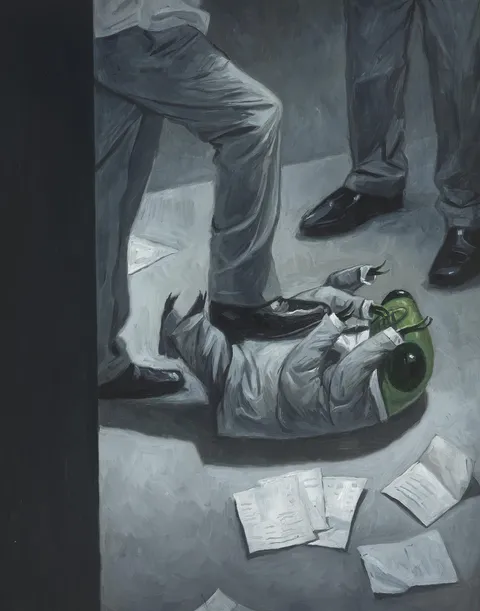 Co-worker no like Cicada, Shaun Tan, acrylic and oil on paper, 2017