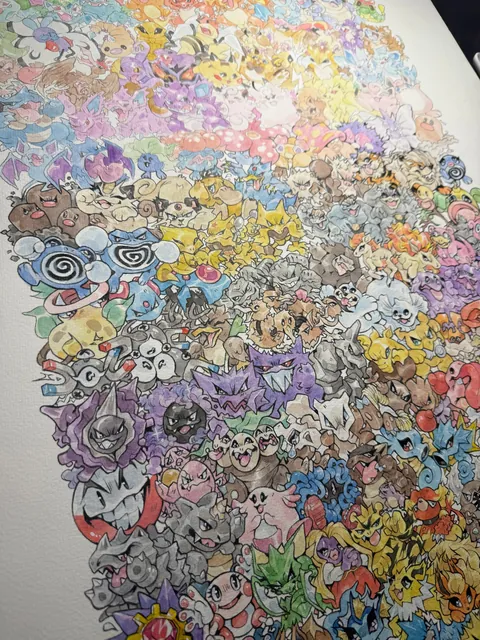 My 151 Poster is finally done! 🎉 Watercolor and Colored Pencil 🎨 [OC]