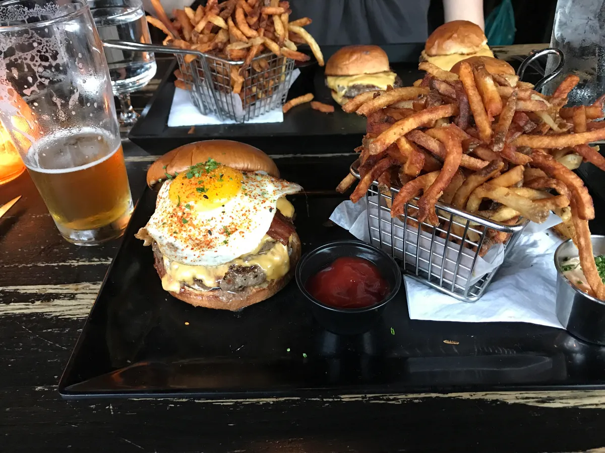[I ATE] A double bacon and egg cheeseburger with fries.