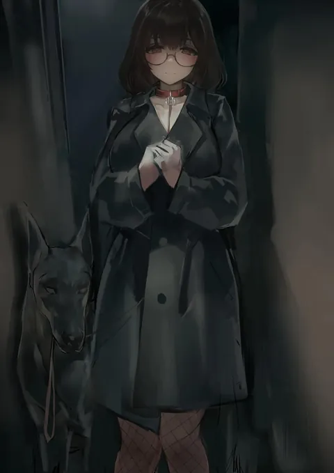 A girl and her dog at night (Polki)
