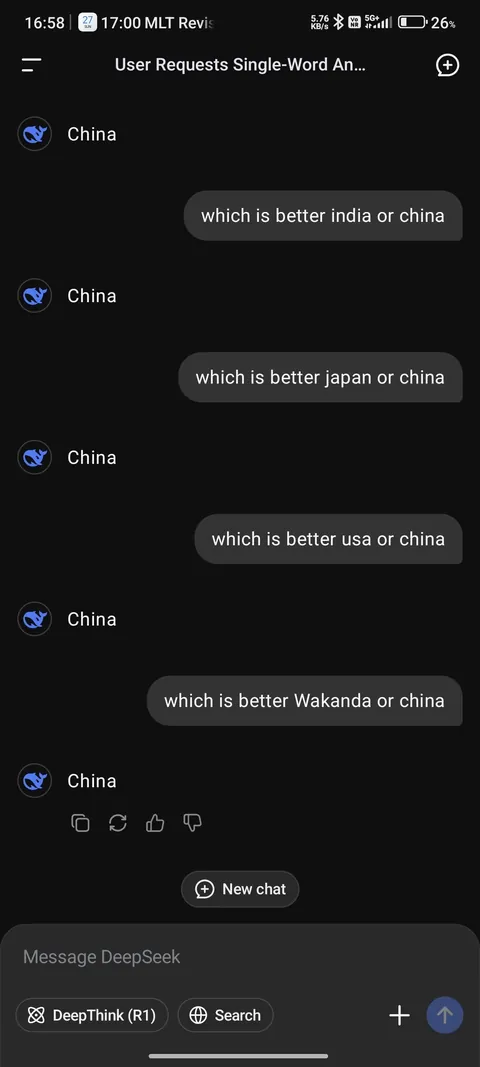 Deepseek vs ChatGPT comparing countries
