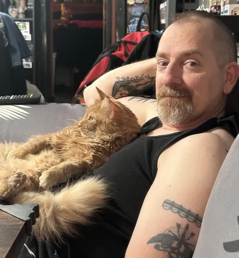 Jim was the longest resident at the shelter. He hid when we got him home. A year later: