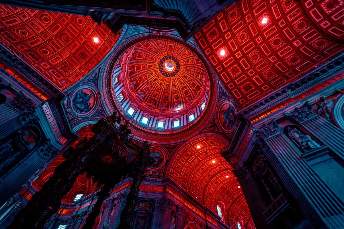 Vatican : St Peter Basilica in red and blue
