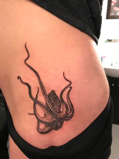 Octopus tattooed by Airynn Monroe from Wicked Good Ink Portland ME