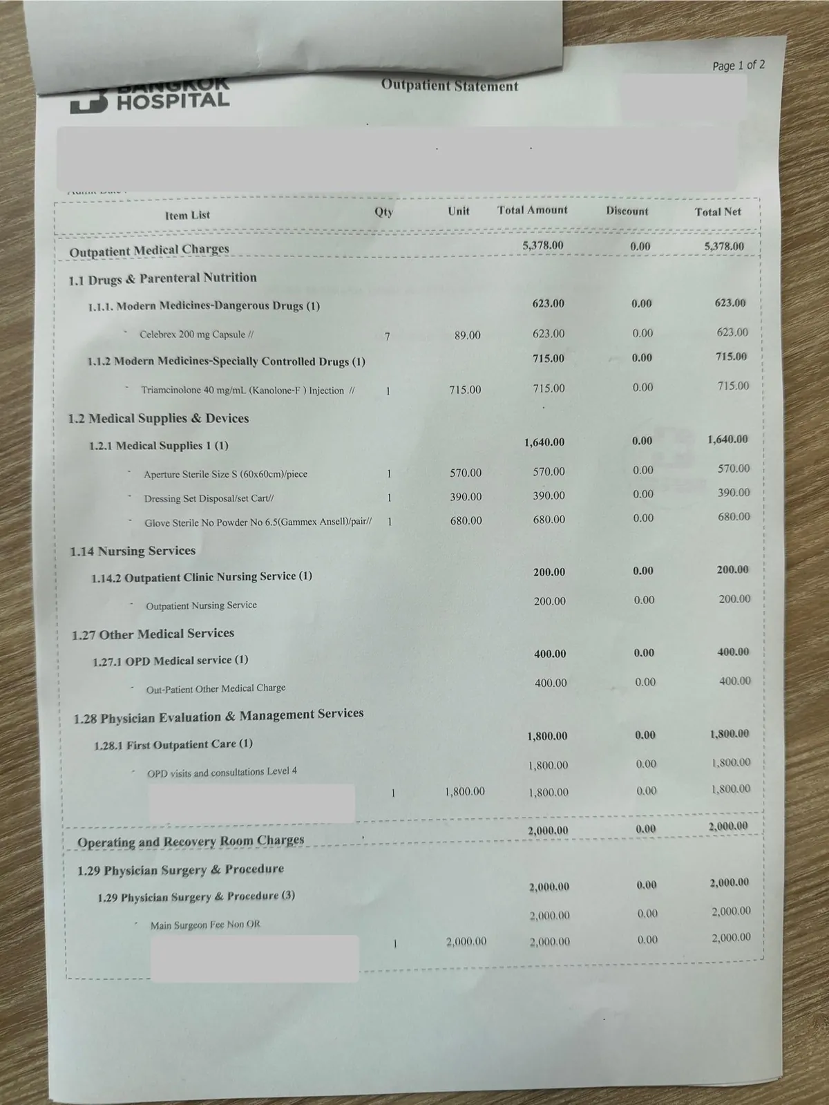 Medical Bill at Bangkok Hospital