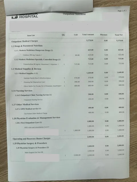 Medical Bill at Bangkok Hospital