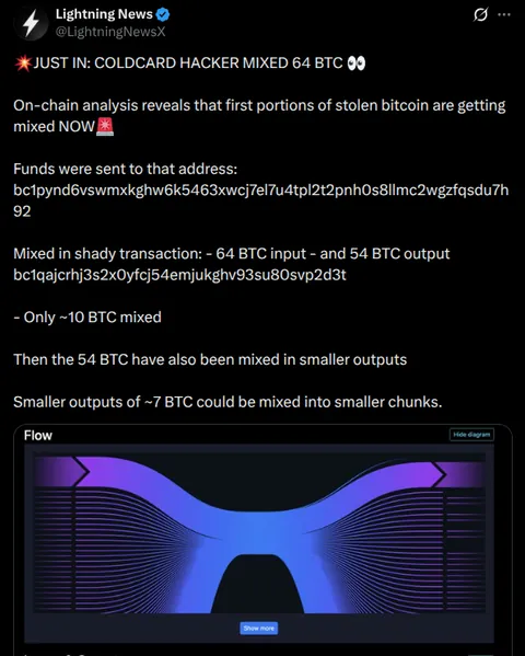 Coldcard Thief Starts Mixing 64 BTC