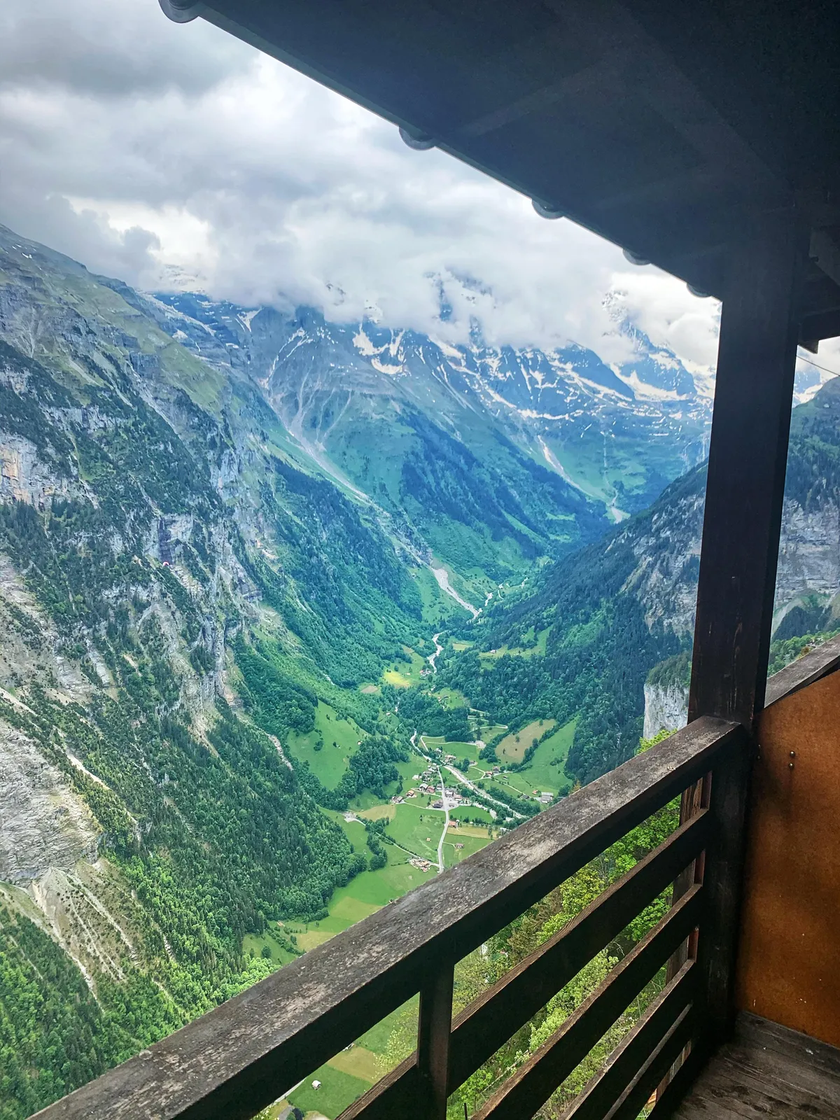 Borders are still closed, but travel inside the country is encouraged. View from the hotel balcony in Mürren, Switzerland.