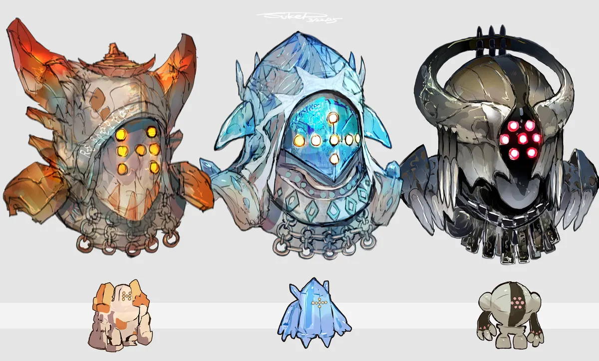 [OC] I made some Regi Inspired Headgear &amp; Weapon Designs!