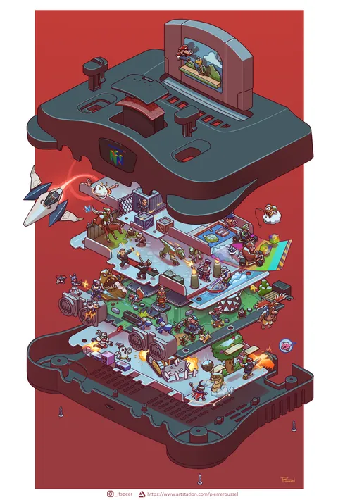 I drew a Nintendo 64 exploded view