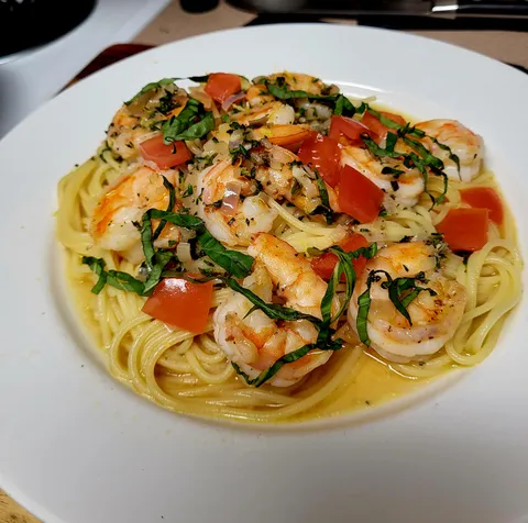 Shrimp pasta with garlic herb sauce