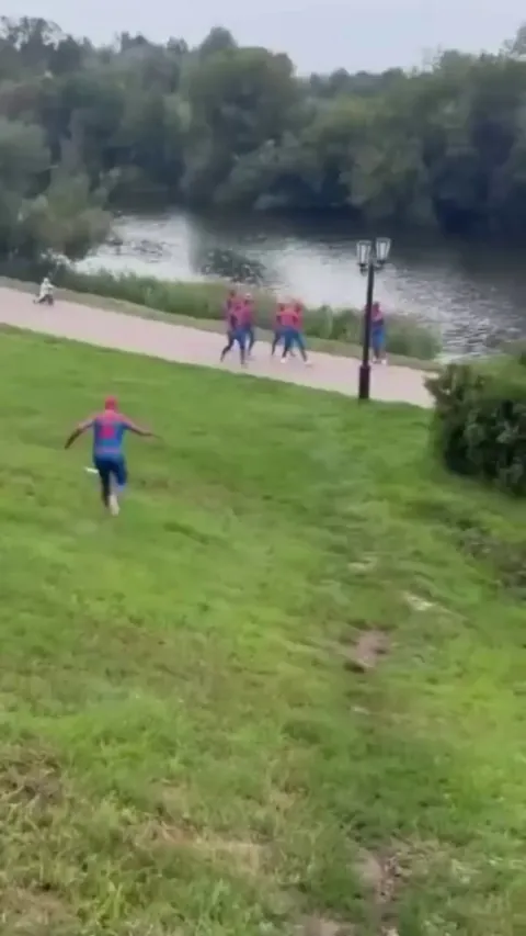 Spider-Man meets a bunch of Spider-Mans at the park