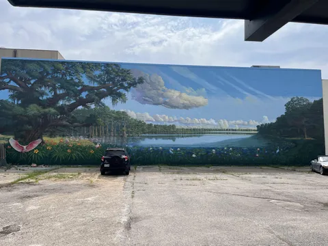 I was doing a job and pull into the back parking lot behind an old run down business, only to be amazed by this hidden mural