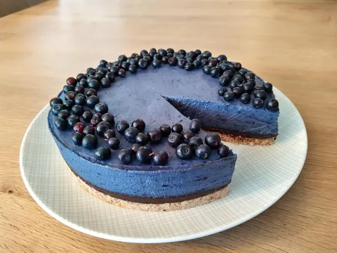 Blueberry and chocolate ganache cashewcake made with wild blueberries I picked myself!