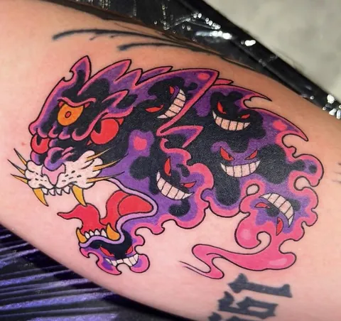 Gengar Panther tattoo done by @hori_xiu in Taipei, Taiwan