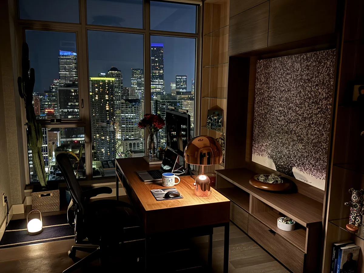 Working late at night with a little music and dimmed lights