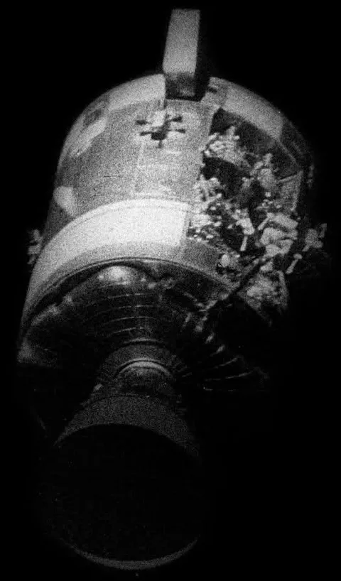 Severely damaged  Apollo 13 service module
