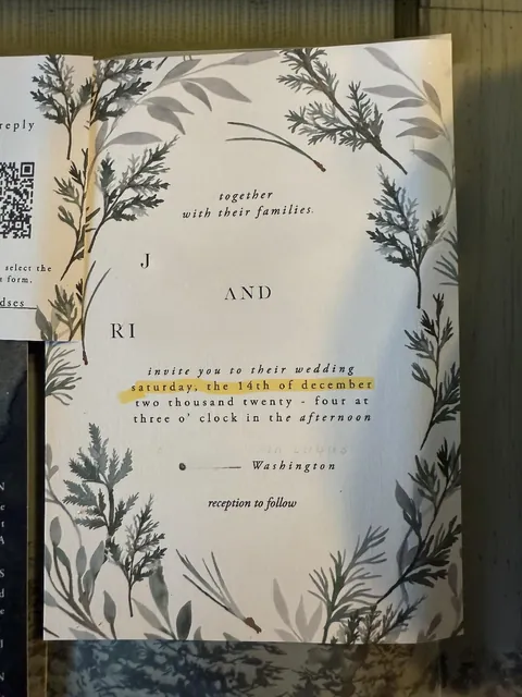 My wedding invitation finally arrived on the day of the wedding.