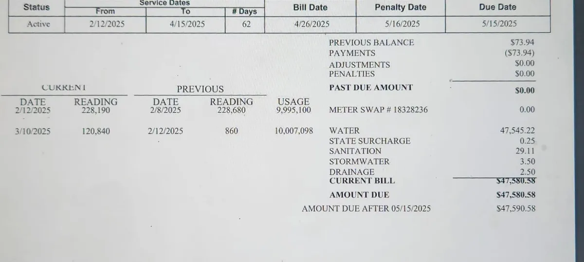 My water bill this month