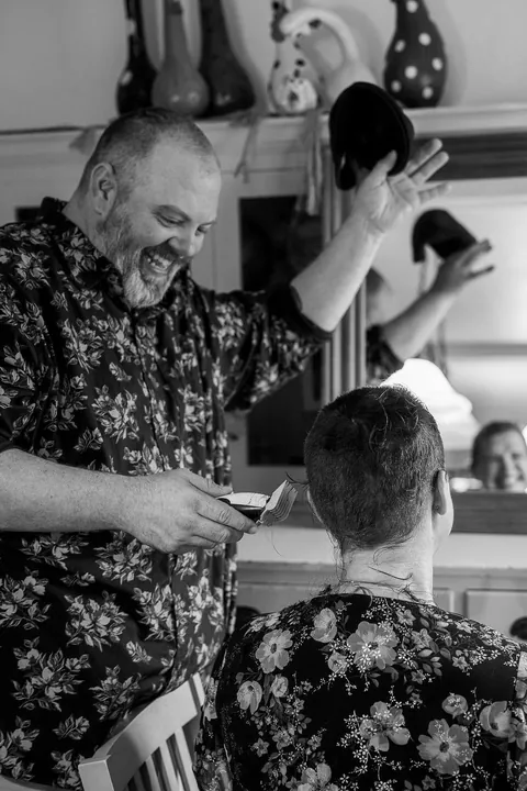 Shaving my head after week one of chemo