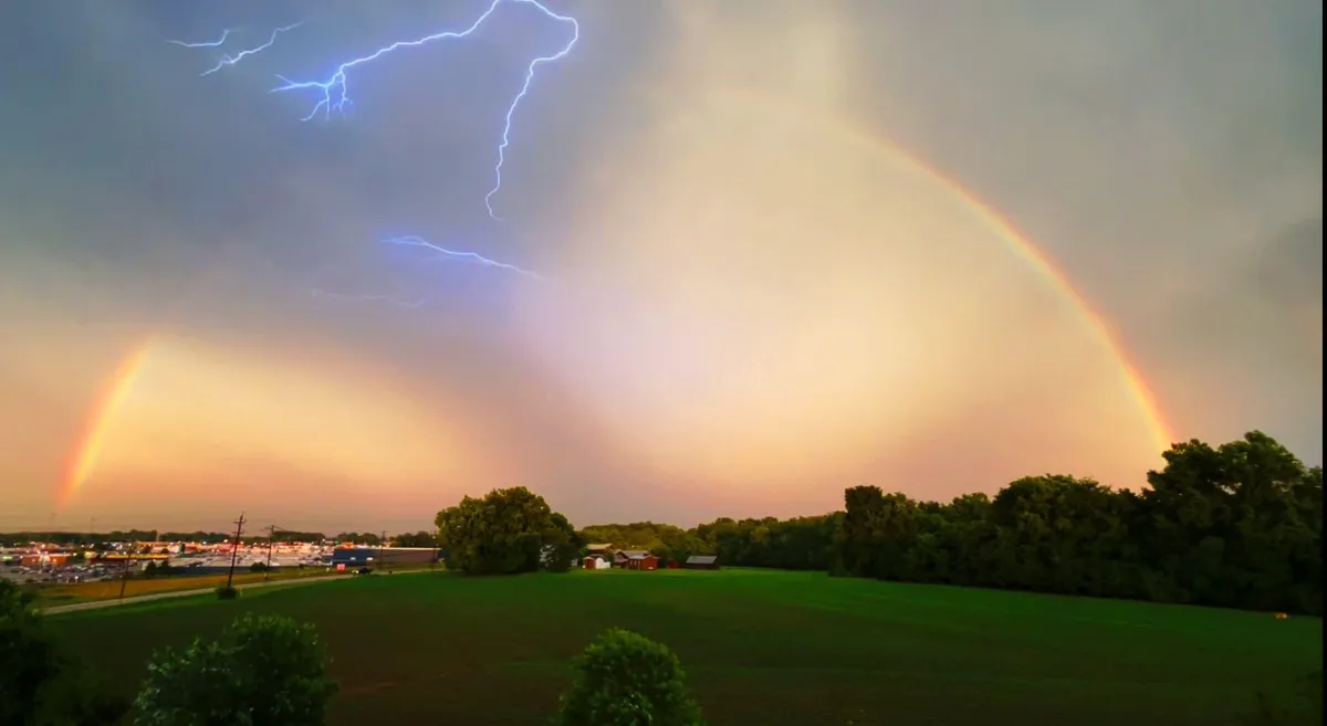 Lightning bolt looks like dog crossing over the rainbow