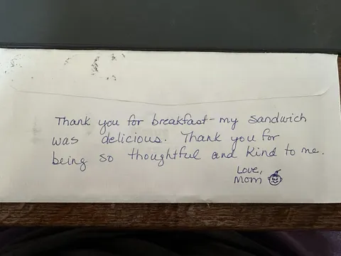 Found a note in a pile of unopened junk mail from my mom who died last year of cancer (OC)