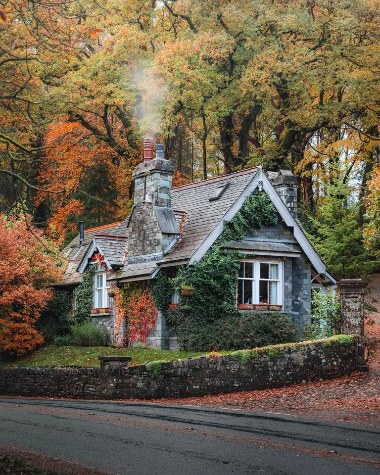 Stone cottage at Lake District, England.