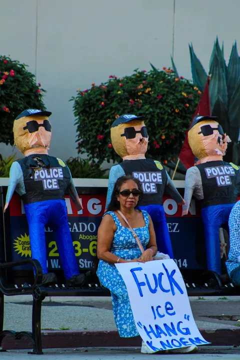 [OC] A protest at the Federal Building in Downtown L.A., where ICE has ramped up kidnappings again