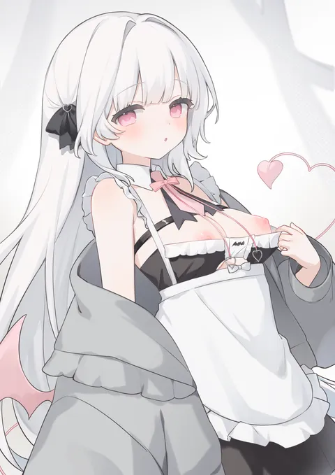 Succubus maid shows her pink nipples (re_oekaki_)
