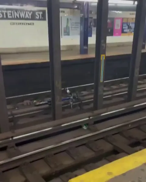 Bike on New York subway track