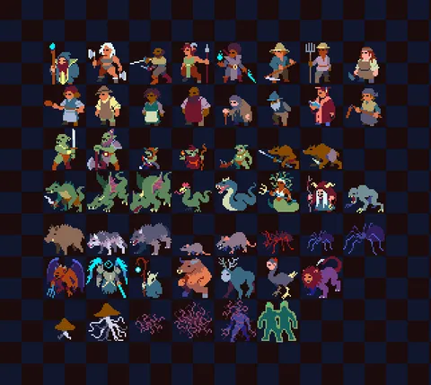 Finally hit my goal of 50 new fantasy roguelike sprites.  Which ones are your favorite?