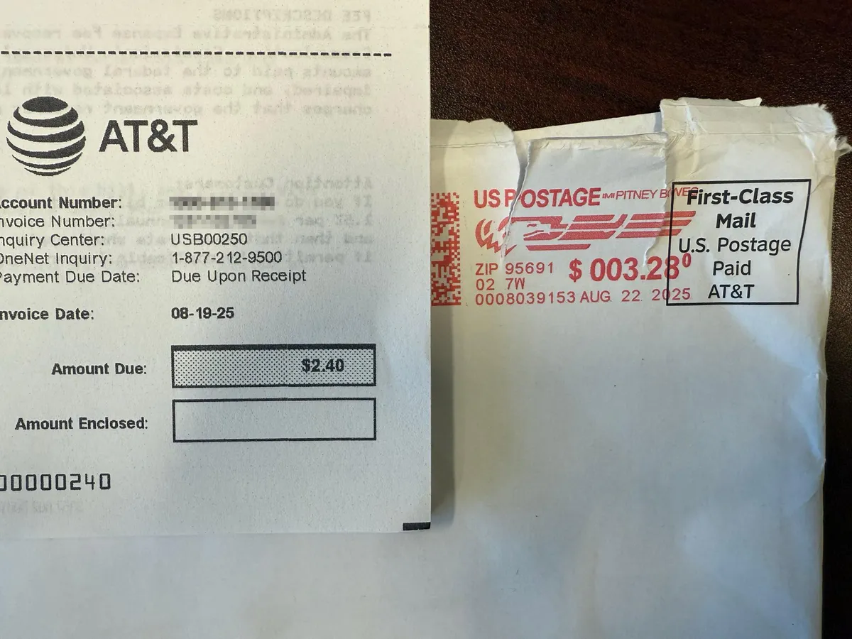 AT&amp;T bill doesn’t cover postage