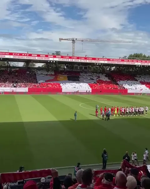 Union Berlin tifo vs Stuttgart - A Goalkeeper flies across the stands and saves a ball