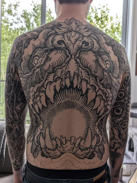 Cerberus head done by Alixe Cooper at Black Circle Montreal