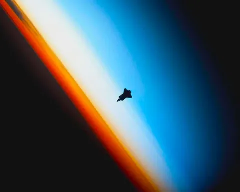 Silhouette of the space shuttle Endeavour