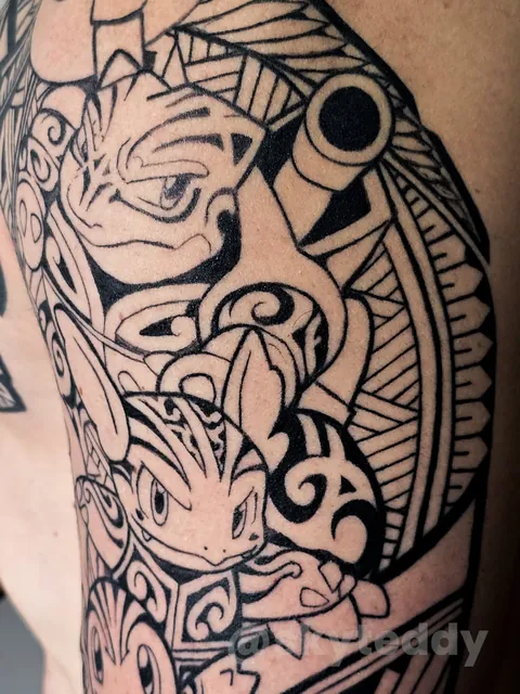 Pokémon tattoo with a maori style