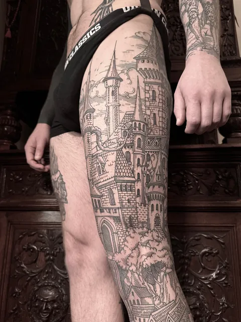 Full leg tattoo made by me (Ivan Zagusta) at Zaraza tattoo shop in Warsaw, Poland.