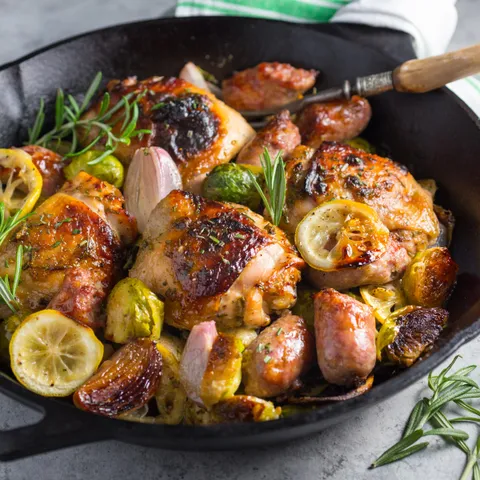Chicken thighs are one of my favorite things to cook. They have great flavor and are so much cheaper than breasts. Here's a recipe for One-Pan Chicken and Brussels Sprouts.