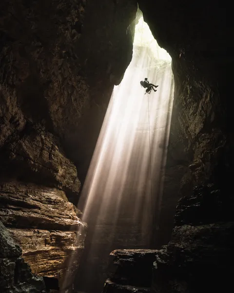 ITAP of my dog and I dropping into a cave