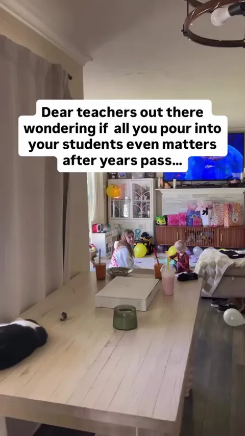 Girl gets a “happy birthday” message from her old teacher.