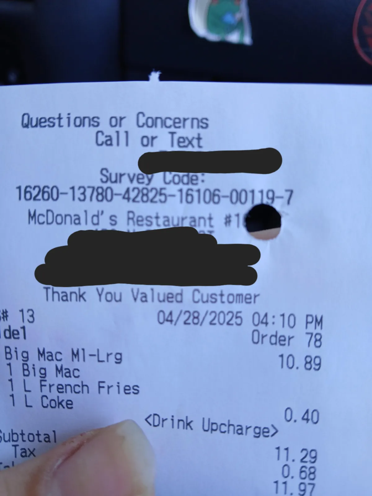 McDonald's where I live punches out their restaurant number so we can't review them