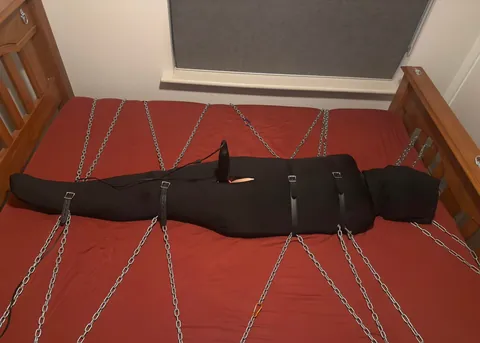 Vibrator on high so I’d be forced to cum over and over, unable to to move, see and scream for help and packed away neatly in a sleepsack. All while listening to brainwashing audio