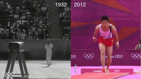 Gold medal-winning vaults 80 years apart.