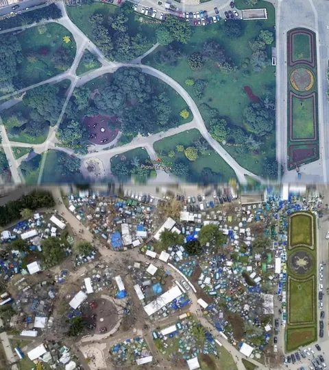 Pionirski Park in Belgrade – after President Vučić built a camp of his supporters near the presidency building and parliament, also known as 'Ćaciland'