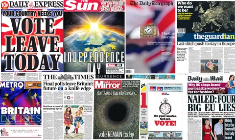 UK newspaper front pages 8 years ago [23rd June 2016]