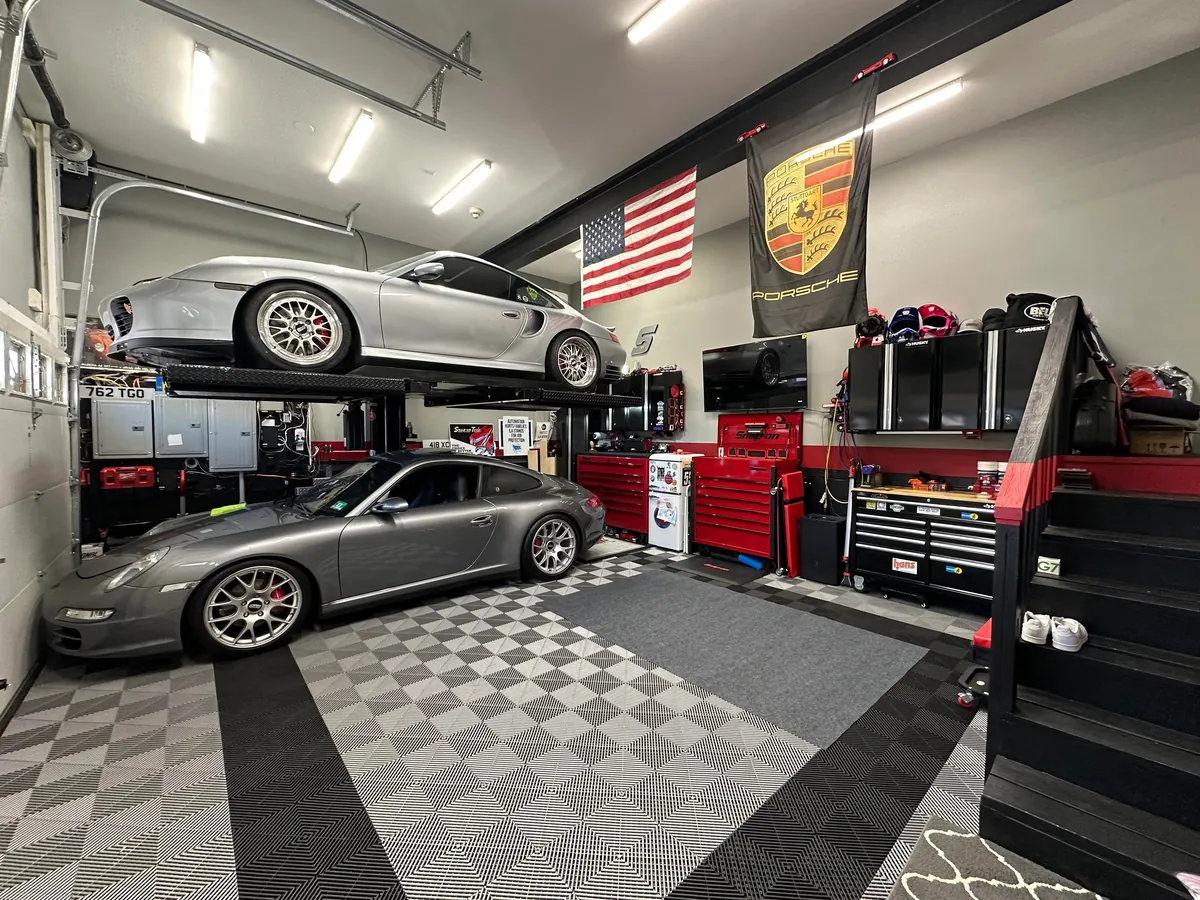 Maximizing space of a working 19x22 garage. Before and After