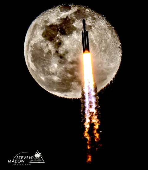 Falcon 9 crossing Moon