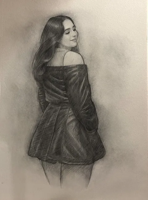 Girl in Leather, Arnav, Fine Pencil drawing, 2024.