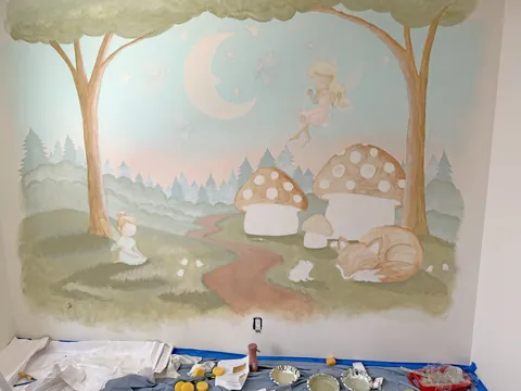 Storybook mural I painted for my baby niece’s nursery