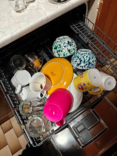 New cleaning lady came yesterday and this is how she loaded the dishwasher